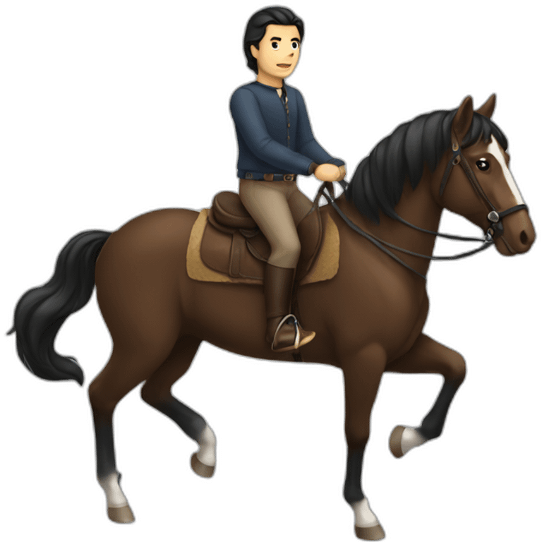 man with dark hair riding horse emoji