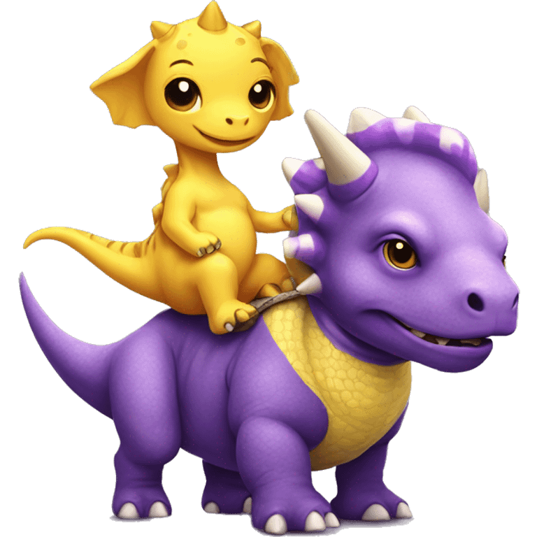 Purple triceratops with a yellow python best friend riding a pit bull emoji