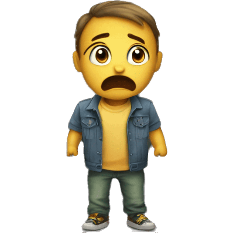 the child is angry and there is a closet with clothes next to him emoji