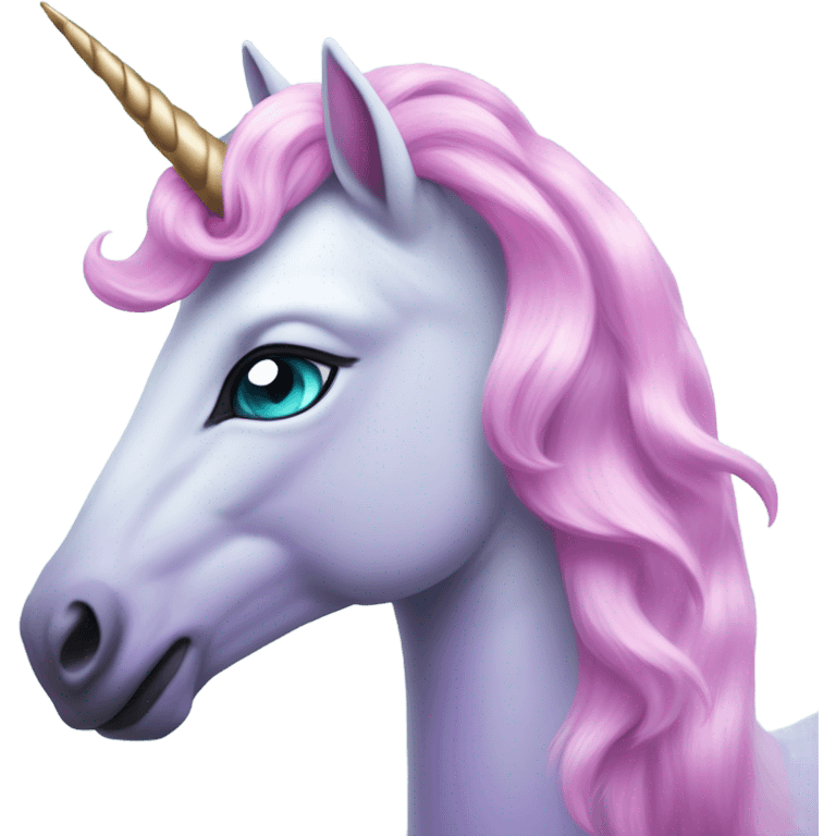 Pale lavender unicorn with bright pink hair and turquoise eyes with gemstone hooves  emoji