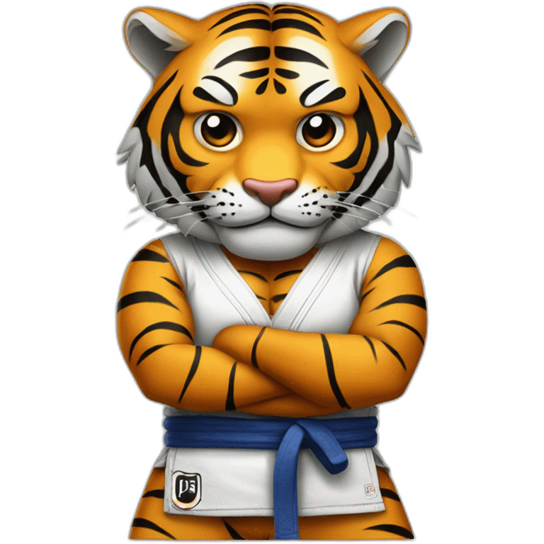 Tiger with evil face   jiu jitsu with his arms crossed emoji