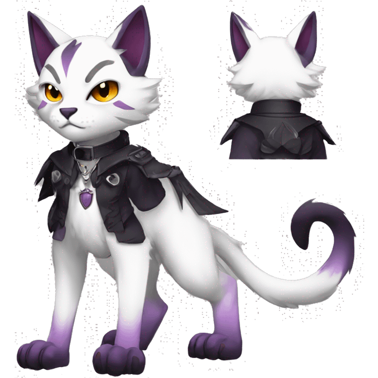 cool edgy anthro fantasy dark-shadow-themed animal vampiric cat hybrid Fakemon  with a collar full body emoji