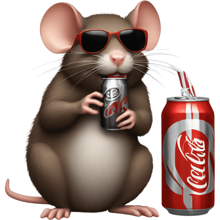 A brown furry rat drinking a Diet Coke with sunglasses ￼ emoji