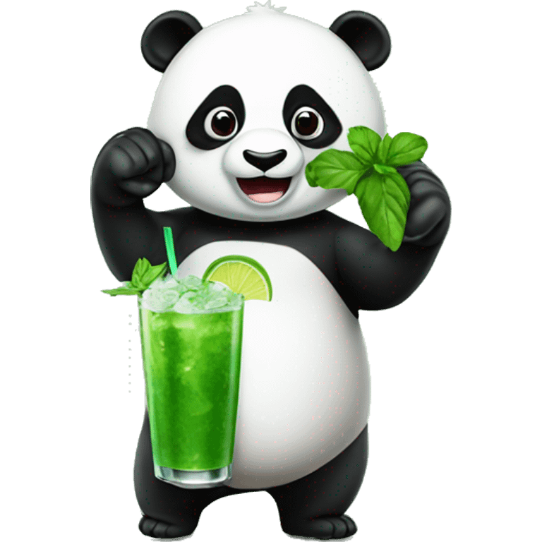 Panda with boxing gloves drinking a green mojito emoji