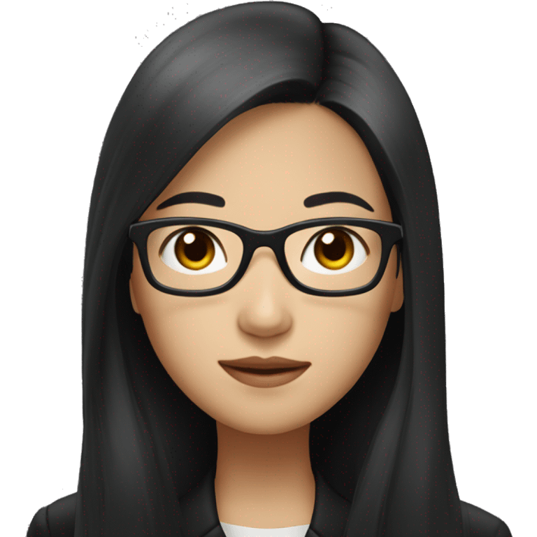 Asian girl with long black hair and glasses wearing black jacket emoji