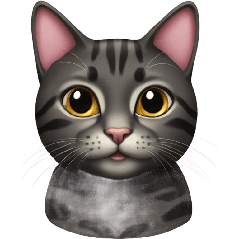 a black tabby cat with a light pink collar emoji