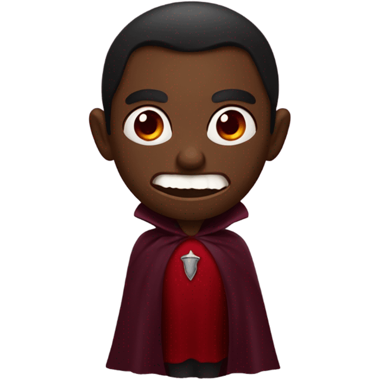 vampire, with brown skin red eyes, with two fangs wearing a burgundy and red  cape emoji