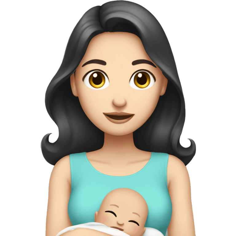 mom holding newborn baby girl with white skin dark hair and white skin newborn white girl baby emoji