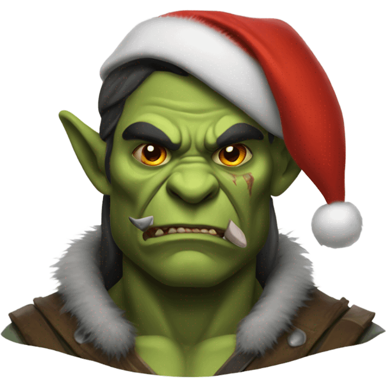 Fierce Orc ranger wearing santa hat emoji