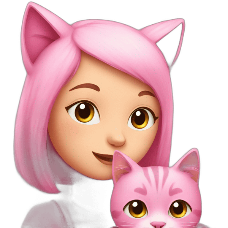 pink cat with littile girl emoji