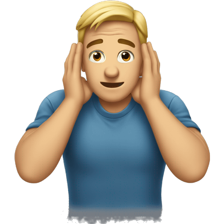 a guy holding and pinching his ears with his hands emoji