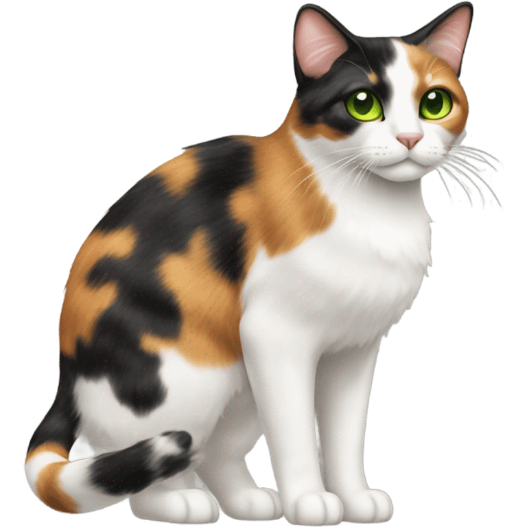 Calico Cat Full Body with green eyes emoji