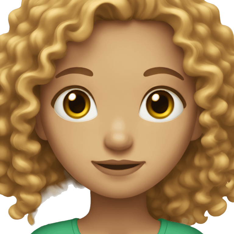 Girl with green eyes and long light brown curly hair  emoji