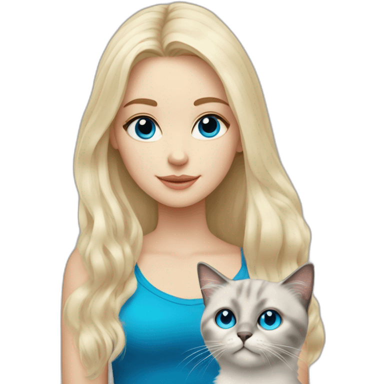 White blonde girl with blue eyes with ragdoll cat  emoji