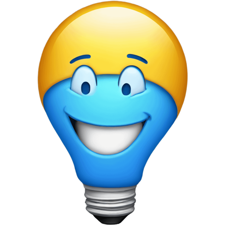 A blue bulb laughing emoji