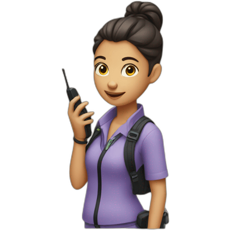 girl with her hair in a bun and a walkie talkie emoji