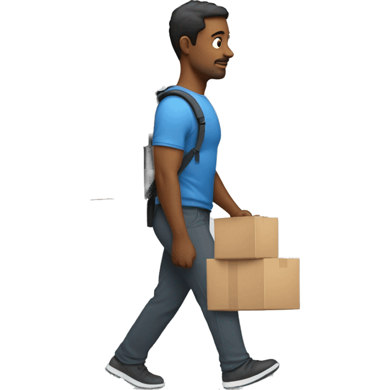 A man walking while carrying a few boxes and weights on his back. Put them on a backpack, also, make the man look like he is almost struggling to carry them emoji