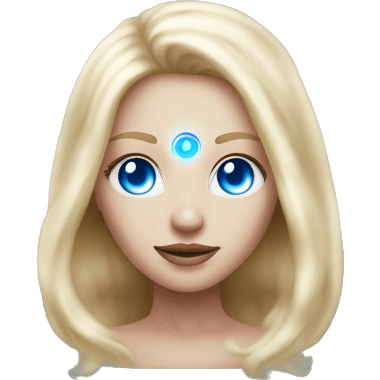 magical diva with thin pink andromedan face long blonde hair and blue eyes glowing third eye emoji