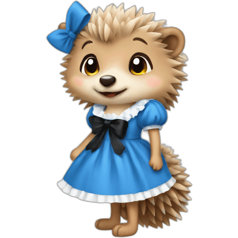 Hedgehog wearing a blue maid dress with a black bow emoji