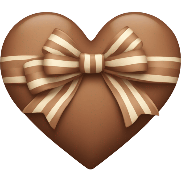 brown pastel heart with a beige striped bow emoji