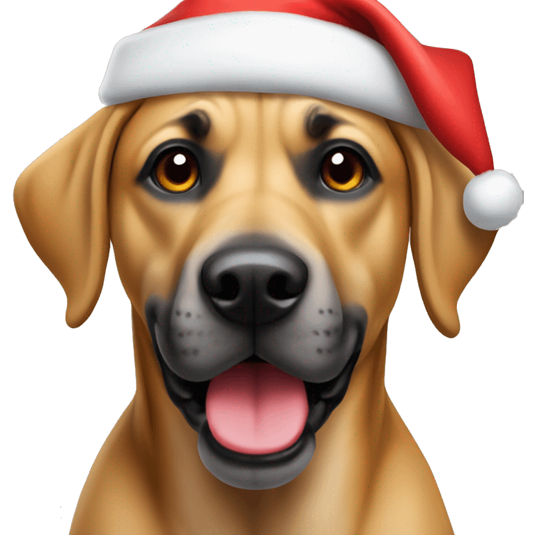 Black mouth cur dog wearing Santa hat emoji