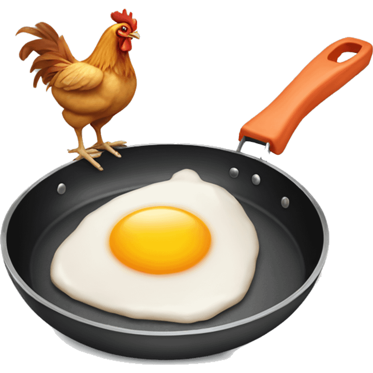 Chicken cooking an egg in a frying pan emoji