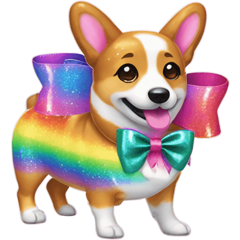 Lisa frank rainbow glitter corgi with ribbon bow on head emoji