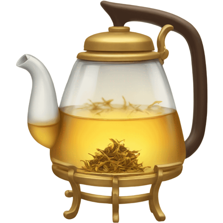 glass tea kettle with gold tea emoji