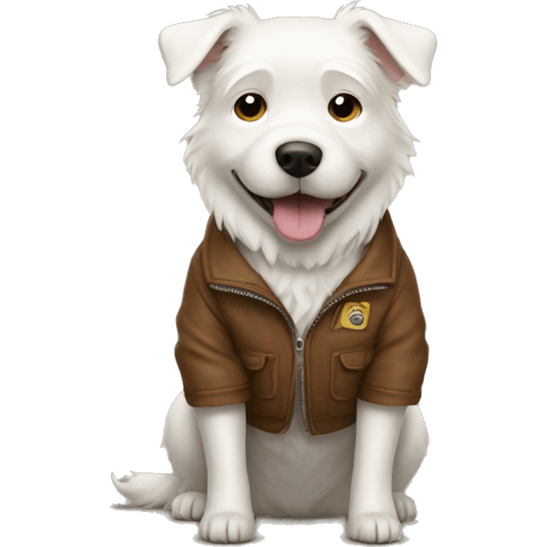 white dog wearing a brown jacket emoji