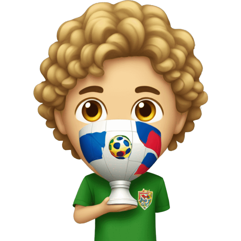 niño levantando la copa  del mundo sin barba emoji