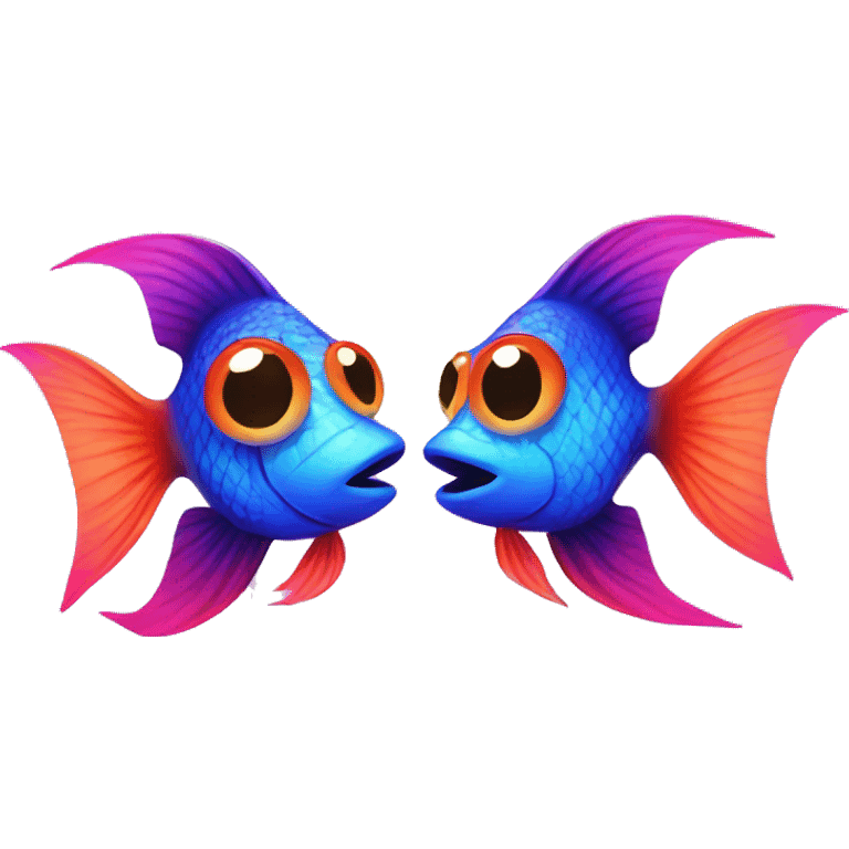 Two neon fish kissing  emoji