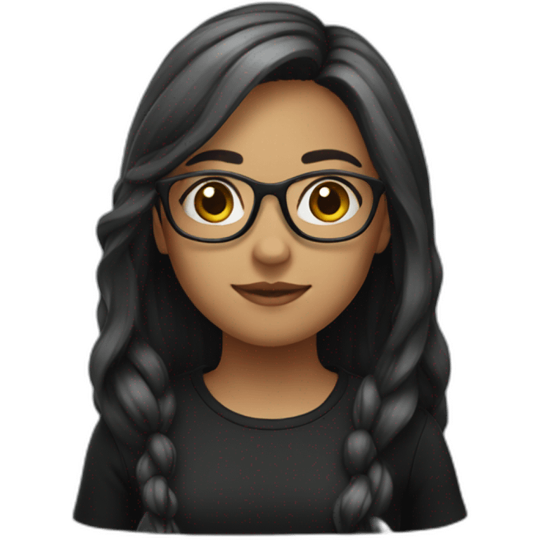 Girl with long hair and with glasses and black shirt emoji