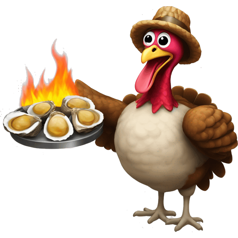 Turkey holding burning toast and oysters emoji