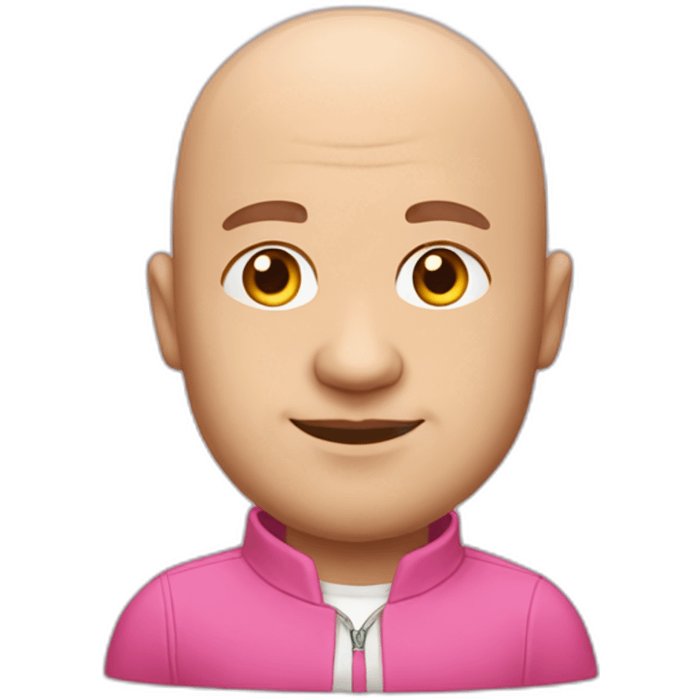 thirty-year-old with a pink suit, no hair on his head but bald on top, quite corpulent but not too much emoji