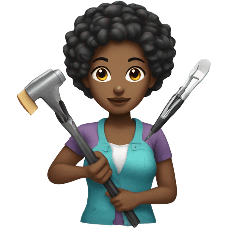 black girl with short hair and creative tools  emoji