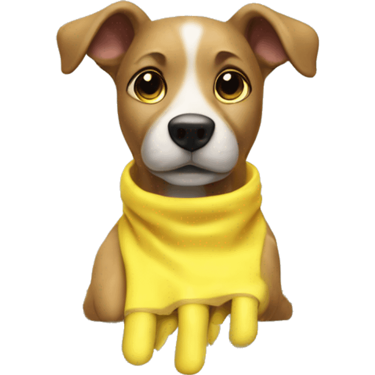 Dog wearing yellow cleaning gloves as he is washing the dishes emoji