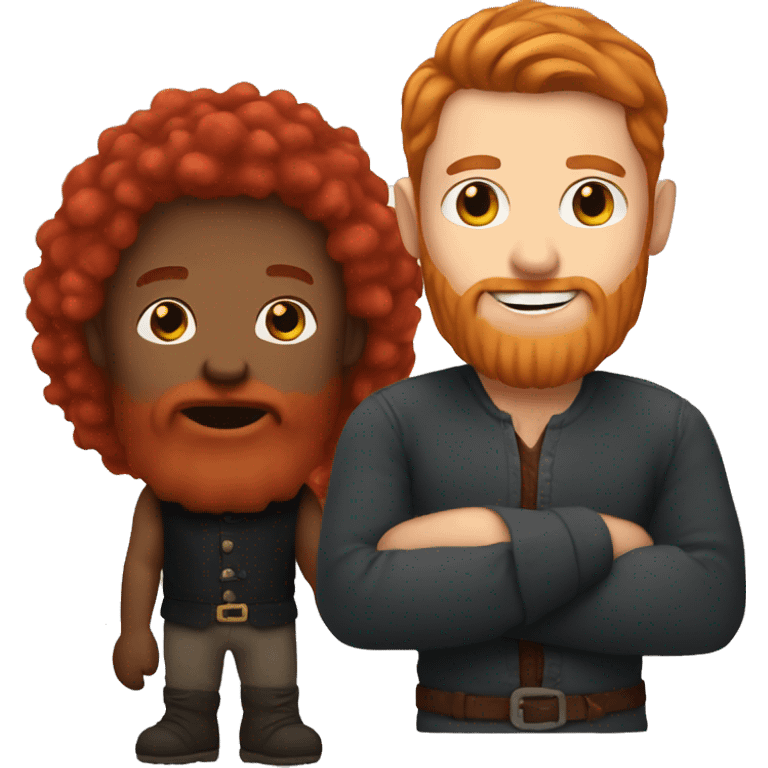 White man with beard and red hair holding a black dwarf emoji