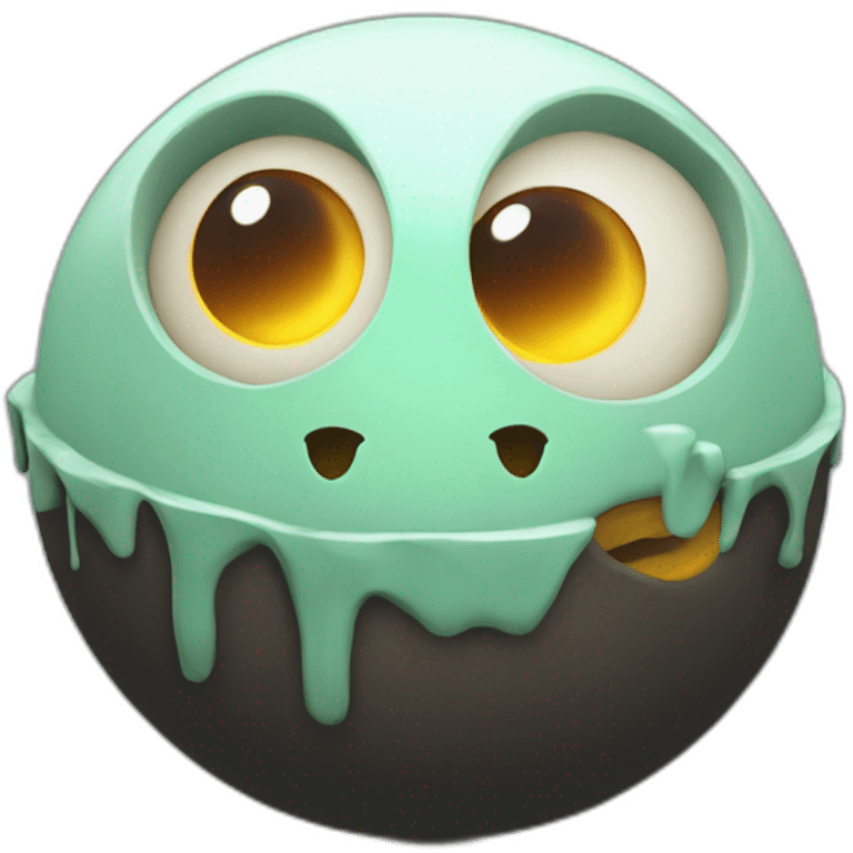 3d sphere with a cartoon cauldron texture with big playful eyes emoji