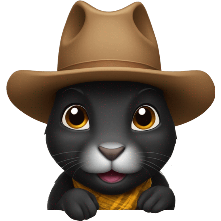 black rabbit with a cowboy hat and ears poking out emoji