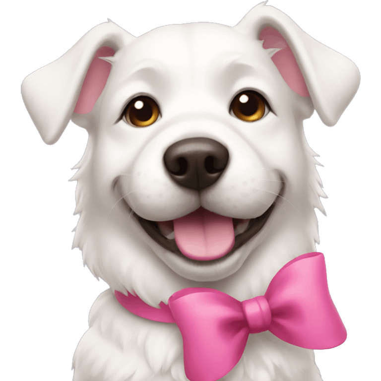 white dog with a pink bow smiling  emoji