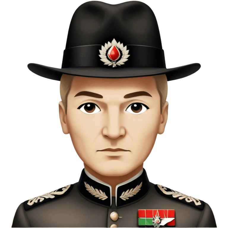 ​Cinematic Realistic Portrait of a Young Mustafa Kemal Atatürk, depicted in his iconic tall black hat and traditional attire with a confident, visionary expression, rendered with rich historical textures and warm, inspiring lighting that captures his youthful dynamism and transformative leadership, emoji