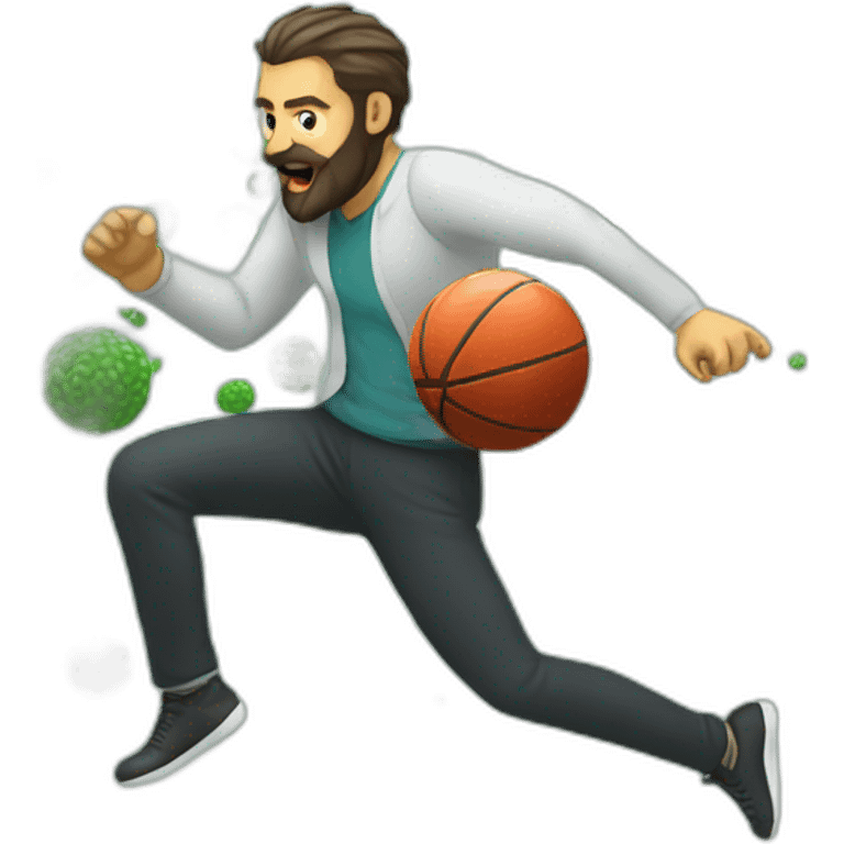 man with beard kicking virus as ball emoji