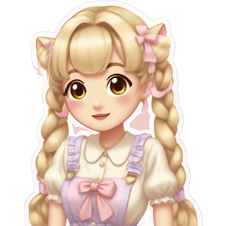 tan skin shiny blushing cute kawaii pastel lolita anime catgirl pigtails trending style cottagecore pastelcore emoji