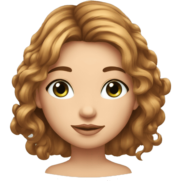 une fille avec les cheveux chatin claire, yeux verts et grans de beauté au niveau de la levre emoji