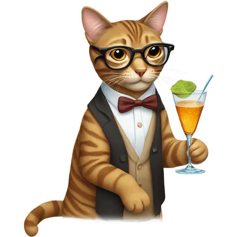 Tabby cat with glasses sipping on a martini  emoji