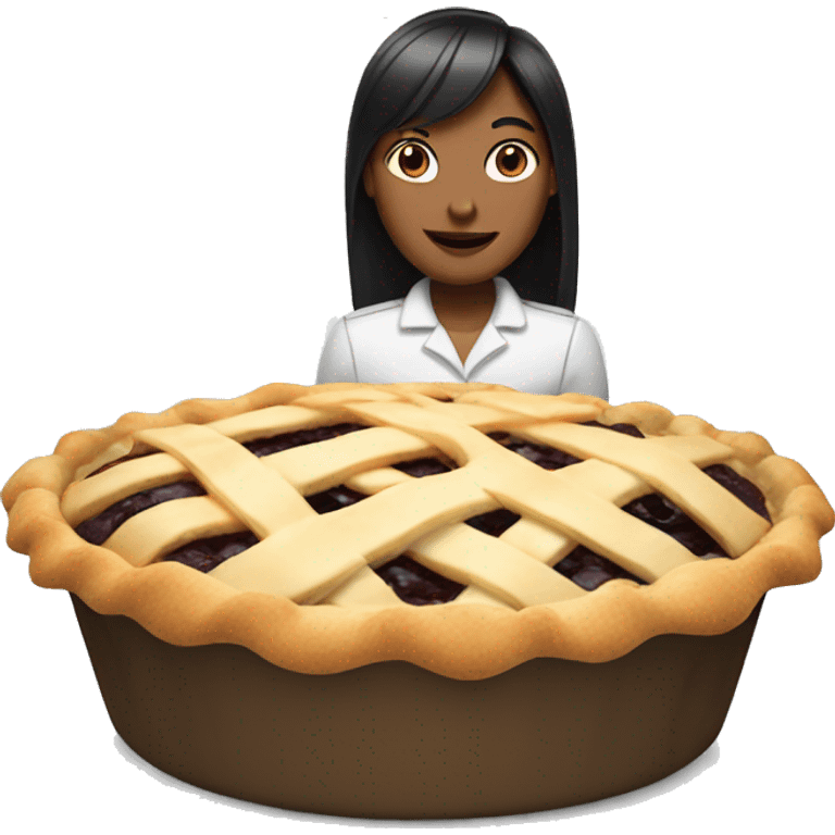 female with dark bob and a fringe is making a pie emoji