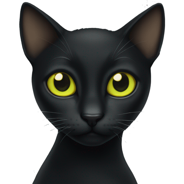 Black slender cat with yellow-green eyes emoji