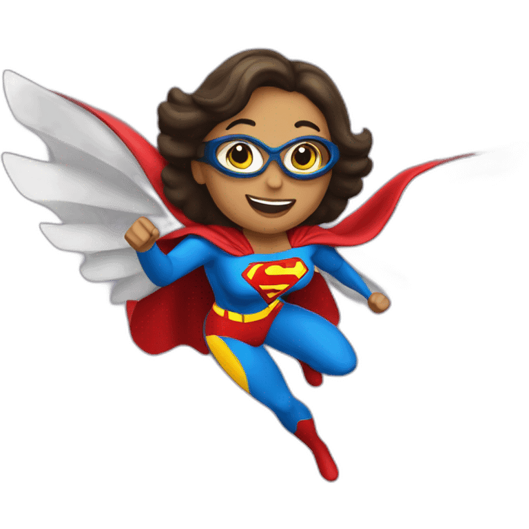 Flying superwoman with a banner saying super writer emoji