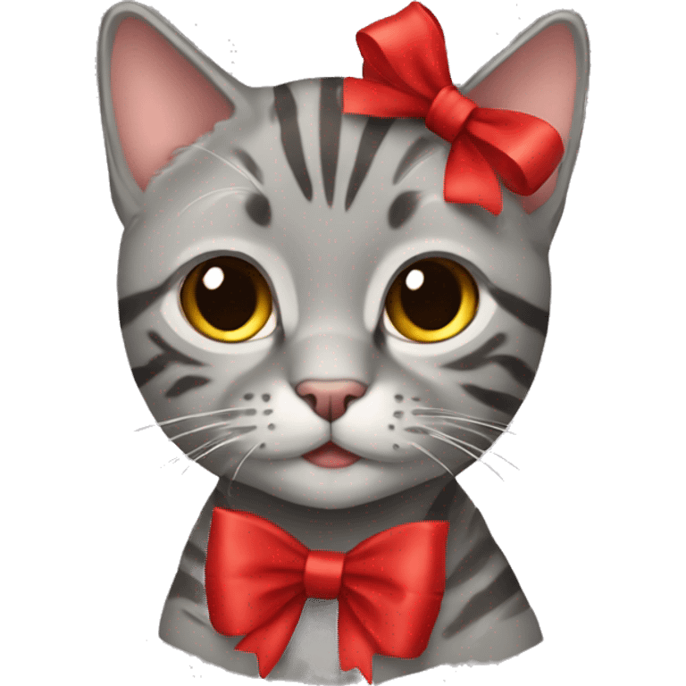 gray tabby cat with red bow emoji