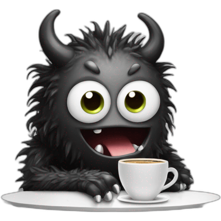 talkative black and white monster with a coffee emoji